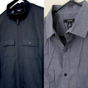 2X BUNDLE Alfani Black Luxury Pullover / NWT $50 Grey Dress Shirt - Size M